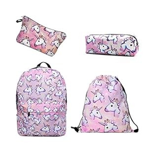 Leah’s fashion Impresión Unicornio Mochila de Lona Con Cremallera Mochilas Escolares Bolsa de Hombro Bolsa Unicornio para Niñas niños Adolescentes Jóvenes