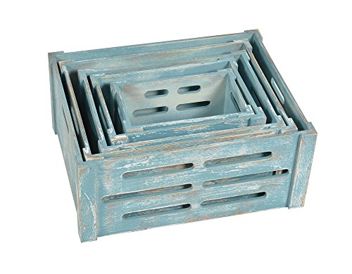 ts-ideen 5er Set Kisten Holztruhe Obstkiste Landhaus Stil Weinkiste Box Aufbewahrung Spielzeug Holzkiste Shabby Blau Kinder Zimmer - 3