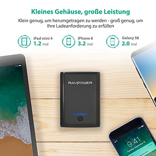 Powerbank RAVPower 10000mAh Externer Akku mit iSmart 2.0 3,4A Output 2 Port für iPhone 8 / iPhone 8 Plus / iPhone X, iPad, Galaxy S8 / S8 Plus weitere Smartphone, Tablet, Schwarz Powerbank RAVPower 10000mAh Externer Akku mit iSmart 2.0 3,4A Output 2 Port für iPhone 8 / iPhone 8 Plus / iPhone X, iPad, Galaxy S8 / S8 Plus weitere Smartphone, Tablet, Schwarz