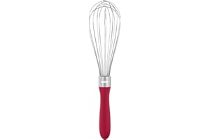 U-Taste Fouet de cuisine de 28cm: Fouet à ballon en acier inoxydable 18/10, moyen batteur à œufs avec 8 fils hautement flexibles et poignée en silicone pour fouetter mélanger crèmes sauces (Rouge)