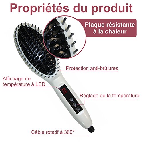 Professionelle Elektrische Glättbürste mit CE und RoSH Haarglätter Haarbürste Hair Straightener Stylingbürste für lange Haare mit LCD Anzeige, Farbe Weiss incl. 1 Detangler in Pink mit deutschsprachiger Bedienungsanleitung - 5
