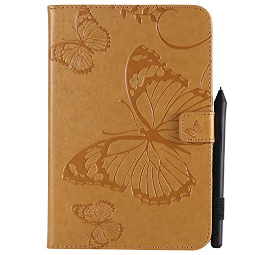 DENDICO iPad Mini 1 / Mini 2 / Mini 3 / Mini 4 Case, Smart Leather Case with Stand Feature with Pen Holder with Card Slots, Magnetic Flip Folio Protective Cover for Apple iPad Mini1/2/3/4 - Yellow