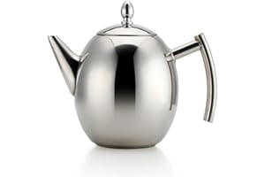 OnePine 1500ml/51oz Théière Bouilloire en, Acier Inoxydable Tea Pot Cafetière et Filtre (Argent)