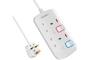 Mscien 5M Extension Lead Double 2 Sockets Gang Plug with Individual Switches Power Strips Wall-Mountable 5 Metre Two Way Extension Cord Cable, 250V