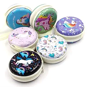 Birthday Popper Unicorn Theme Soft Tin Case Pouch (Pack of 12) for Earphone/Guitar Picks/ Coins/ Jewelry /Gift Box as Birthday Return Gifts for Kids and Adults of All Age Group