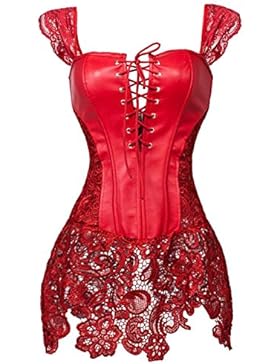 Beauty-You Damen Steampunk Korsett Kunstleder korsagenkleid Rock Kostüm
