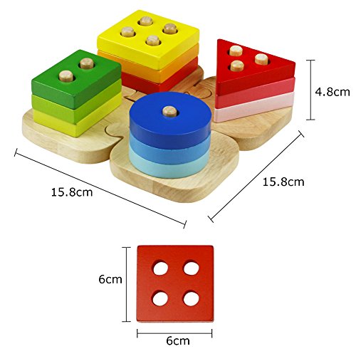 ACOOLTOY Holzspielzeug Formen Stecken Stapel Puzzle Bunte Sortier Block für Kinder Early Education - 8