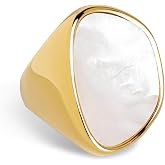 SINGULARU - Ring Ibiza. Steel with 18Kt Gold Plated Finish and Mother of Pearl Motif. Maxi with Boho Style. Jewelry for Women