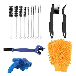 Chain Cleaning Brush, Kit, Portable, Bicycle Chain Washer, Bike Chain Cleaning Brush Tool, Black Brush, 15 Piece Set, Convenient, for Home Cleaning(Black Brush)