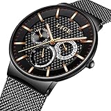 Watch-LUTEM Herren Luxus Ultradünne Wasserdichte Armbanduhren Uhren Uhr mit Milanese Armband, Casual Business, Schwerelos, Quarzwerk, Kalender/Woche / 24 Stunden Anzeige