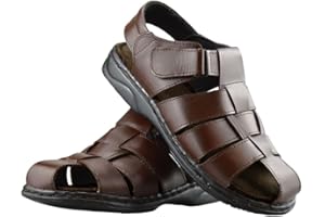 SURRIPA Mens Sandals Leather Walking Touch Strap Gladiator Summer Slippers Beach Shoes