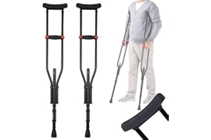 NEWFUN Achselkrücken, Krücken, Unterarmgehstützen, Höhenverstellbar, Unterarmstützen, 150 KG Belastbar, Aluminiumgehstützen Mit Weichen Unterarm- und Handauflagen, Grau, 1 Paar