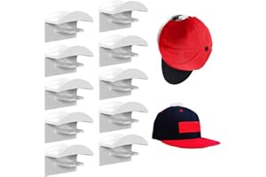FCXJTU Improved Self-Adhesive Hat Hooks for Wall Mounting (10 Pack), Minimalist Hat Rack for Baseball Caps, No Drilling, Strong Hold, Hat Hanger, Organiser for Cupboard, Home