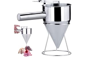 YANJINGHE Imbuto Dessert, Dispenser per pastella, Imbuto per Pancake e Waffle, Imbuto da Forno in Acciaio Inossidabile, Dispenser per Pancake, Imbuto a Pistone con Supporto per Domestico da Cucina panetteria