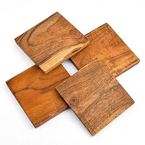 CRAFT D ARTS Sheesham Wood Tea Coasters Set of 4 | Tea Coasters | Coffee Coasters | (Brown) (Design 2)