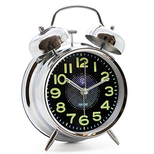 JCC 4 Zoll Retro lautlos Doppelglockenwecker kein Ticken Glockenwecker Analog Quarz wecker mit Snooze, Nachtlicht und lauter Alarm – batteriebetrieben (schwarz) - 2