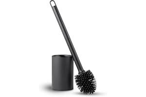CHONGCIN Brosse Toilettes WC Silicone,Brosse WC Noir Mat avec Porte-Balai en Acier Inoxydable,Balai Toilette WC avec Récipient Hygiénique,Balayette WC pour la Salle de Bains