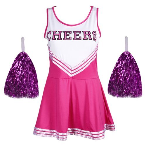 CWLN005a COLLEGE SPORTS Pink High School Cheerleader Ladies Girls Fancy Dress Costume Outfit Size L With POM POM