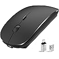 STAYOUNG Wireless Bluetooth Mouse - LED Slim Dual Mode (Bluetooth 5.1 + USB) 2.4GHz Rechargeable Silent Bluetooth Wireless Mouse(Black)
