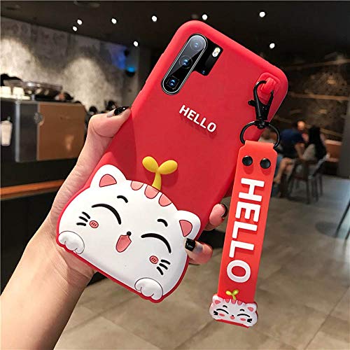 Preisvergleich Produktbild SOOCX Persönlichkeit Huawei P30 stereoskopische Telefonabdeckung P30pro Silikon All-Inclusive-Schutzhülle P30lite Cartoon niedlich weiche Hülle Anti-Fall mit Lanyard (Color : Red, Größe : P30 Pro)