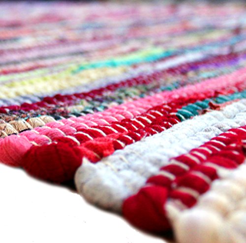 QUALITÄT Fleckerlteppich 240×170 cm Kelim MARIABACH Handgewebt Beidseitig nutzbar 2000g/m Baumwolle Flickenteppich Läufer ORNAMENT - 2