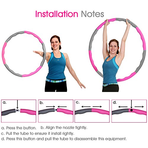 Hula Hoop , Ubegood Hula Hoop Serie zur Gewichtsreduktion Hula Hoop Sportarten Fitness Reifen Abnehmbarer Hula Hoop mit Schaumstoff 1,2kg, Grau und Rosa - 7