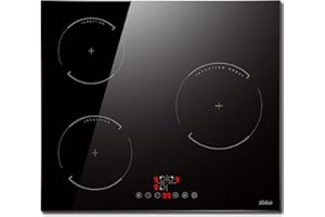 HOBSIR HOB Piano cottura a induzione, Piastra 3 fuochi a incasso, 9 livelli di potenza, Nessuna spina, Funzione boost, Blocco bambini, Timer, Facile da pulire, Hobsir