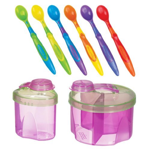 Munchkin Powdered Formula Dispenser Combo Pack with 6-Count Soft Tip Infant Spoons, Pink