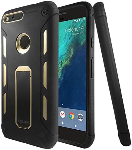 Google Pixel XL Case,YELUN[Heavy Duty]Shockproof Slim Fit Dual Layer Soft TPU &amp; Hard PC Rugged Holster Cover Full-body Protective Bumper Case with Kickstand for Google Pixel XL/Gold