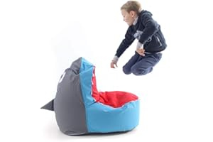 LiveDeco - Beanbag XL per bambini, design squalo per interni, rivestimento sfoderabile, soggiorno, camera da letto, blu BiG52