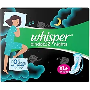 Whisper Bindazzz Nights Sanitary Pads, Xl+ Pack of 44 Napkins.