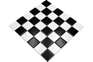 CONWIRE Azulejo de mosaico de cerámica, blanco, tablero de ajedrez, negro y blanco mate, para suelo, pared, baño, ducha, cocina, espejo de azulejos, revestimiento de baño, alfombrilla de mosaico