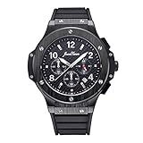JewelTimes Herren Armbanduhr Carbon Ziffernblatt Chronograph Stoppuhr Analog Quarz schwarz