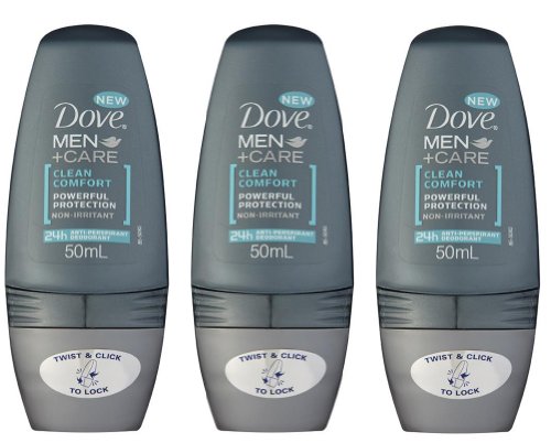 Dove Men Clean Comfort Anti-Perspirant Deodorant Roll-On 50ml (1.7 Fluid Ounce). (Pack Of 3)