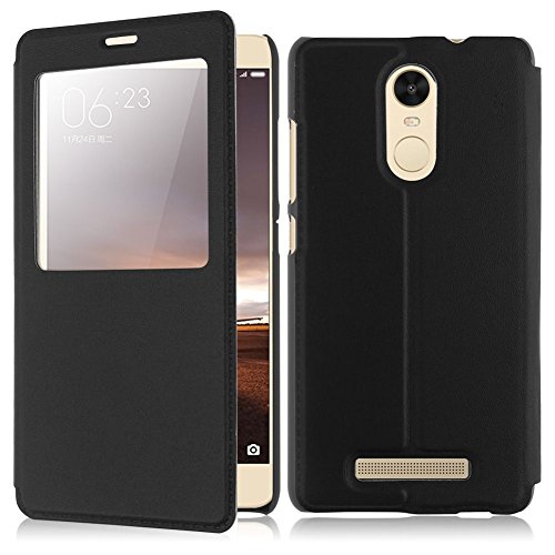 Xiaomi Redmi Note 3 Funda con Tapa  Estuyoya Funda Tipo Libro con  Funci  n Soporte  Redmi Note 3  Smart View  Ventana Transparente Antigolpes - Negro