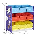 Relaxdays Kinderregal FUNNY Weltraum-Motiv, Aufbewahrungsregal, 9 faltbare Stoff-Boxen, HxBxT: ca. 63 x 65 x 30 cm, lila - 2