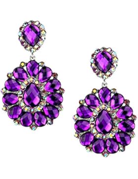 Schmuckanthony Abend Ball Boho Lange Ohrclips Clip On Clips Ohrringe Acryl Magenta Violett Purple Kristall Aurora...