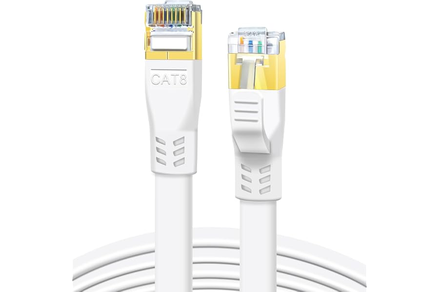 DDMALL CAT 8 LAN Kabel 5m, 40Gbps Flaches Netzwerkkabel (5 Meter, Weiß) | High-Speed Ethernet Patchcord, 2000MHz, Geschirmt, 