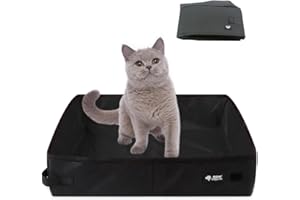 KERIOCUSI Caja de Arena para Gatos Plegable de Viaje 40 * 30cm M, Arenero Portatil para Gatos, Impermeable Caja de Arena para Mascotas, Limpiar, Ligero, Parapara Viajes al Aire Libre, Camping, Doméstico, Negro