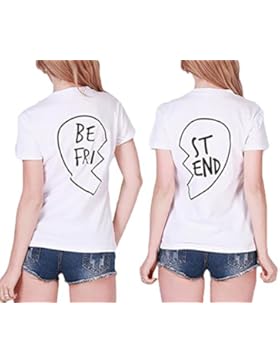 Best Friends Sister T-shirt mit Aufdruck Halb-Herz für zwei Damen Mädchen Sommer Weiß Schwarz Oberteil Geburtstagsgeschenk...