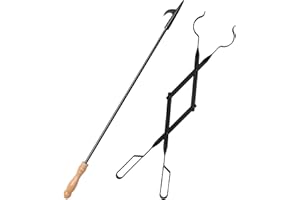 Juego de Chimenea Uten, Juego de 2 Accesorios para Chimenea, Pinzas para Fuego de 64 cm, Gancho para Fuego de 81 cm, para Uso Interior y Exterior, Calefacción y Barbacoa, Hierro