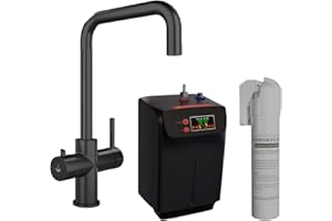 SÄUBER® Astano Instant Boiling Water Mixer Tap for Kitchens 3-in-1 Cold, Hot & Filtered 2.4 Litre Compact Tank with Filter Boiler Angular, Black