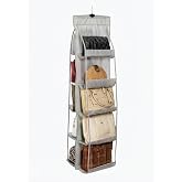 Orret Home 10 B&ouml;lmeli Askılı &Ccedil;anta Organizeri &ndash; 37x125 cm Gri Renk, Dolap İ&ccedil;i Asılabilir &Ccedil;anta D&uuml;zenleyici, Askılı &Ccedil;ok G&ouml;zl&uuml; 