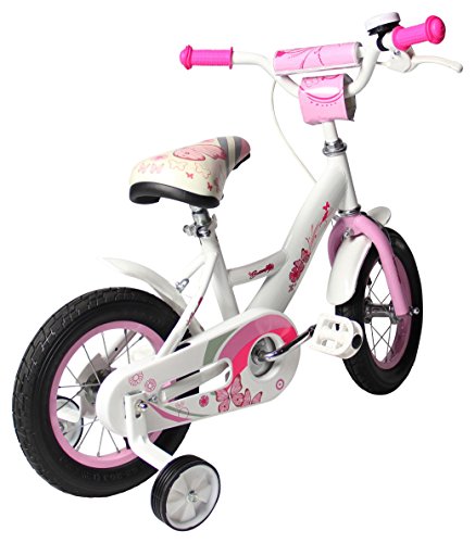 Clamaro ‚Butterfly 2017‘ Kinderfahrrad 12, 16 oder 20 Zoll für Mädchen mit Schiebestange und Stützrädern, inkl. Rücktrittbremse gemäß DIN EN 14765:2005, Mädchenfahrräder für 3, 5 oder 6 Jährige – Farbe: Butterfly Weiß/Rosa - 7