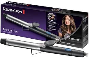 ‎REMINGTON Remington Lockenstab [25mm] Pro Soft Curl Digital (4-facher Schutz, antistatische Keramik-Turmalin-Beschichtung) -LCD-Display 130-220°C, mit Klemme, weiche mittelgroße & natürliche Locken, CI6525