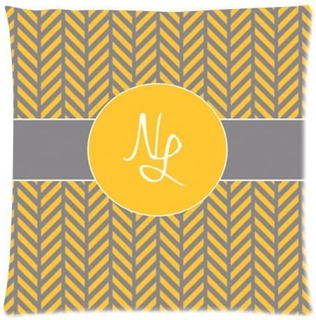 Decorative Mustard Yellow and Grey Herringbone Art Chevron Pattern Throw Pillow Case Pillow Cover Cushion Cover/Case Pillowcase 18 "X18 "