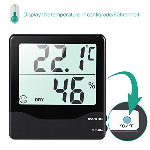 Oria Innen Digitales Thermo-Hygrometer, Temperatur und Feuchtigkeit Monitor mit Großen LCD Bildschirm, Multifunktionaler Temperatur mit Min/Max Records - 6
