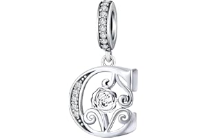 Aurevella Rose Letter Charms Argent sterling 925 Beads,Perles Alphabétiques A-Z, Adaptées aux Bracelets et Colliers Européens,Cadeau pour Femme