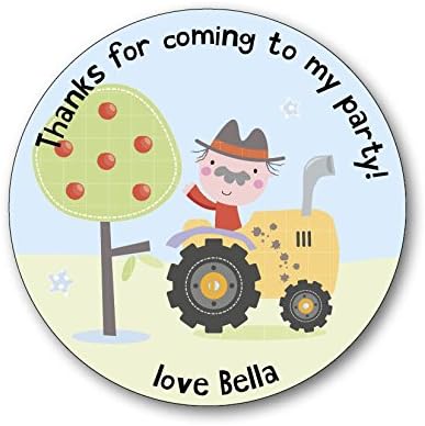 15 Personalised Party Thank You Stickers/Party Seals. Add Your own Name! Farm Yard Animals Tractor