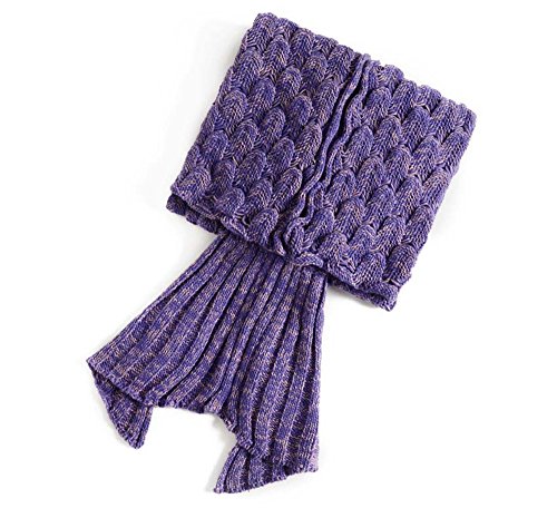 Aiqi Schlafsack / Decke in Meerjungfrau-Flossenform, warm und weich, Häkel-Handarbeit, zum Kuscheln, Fleece, ideale Geschenkidee, für Familienmitglieder oder Freunde, violett, M - 6